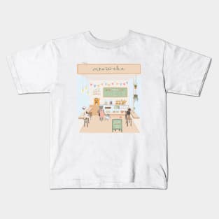 Cat cafe - cute tea coffee bakery scene Kids T-Shirt